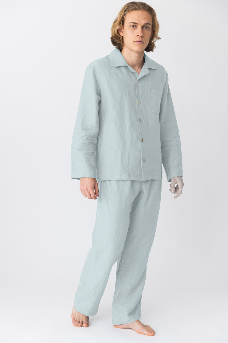 Pyjama long homme en lin lavé Bleu Glacier 