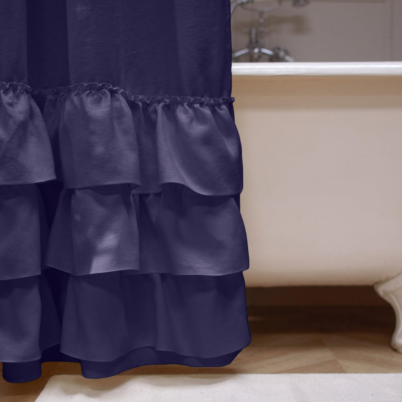 Rideau de douche en lin avec volants bleu nuit