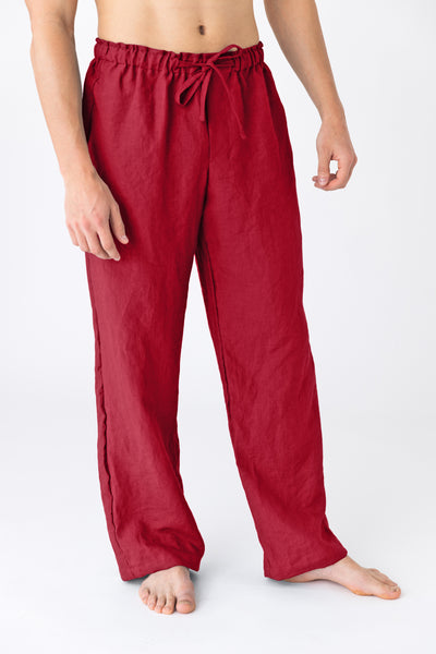 Pantalon de pyjama pour homme en lin “Diego” Bordeaux #colour_bordeaux