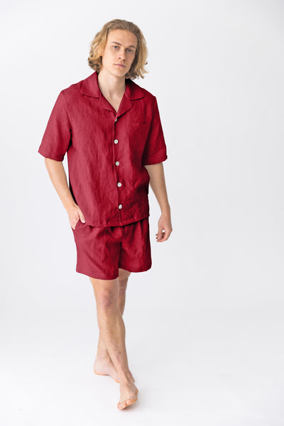 Pyjama en lin à manches courtes “Emanuel” Bordeaux #colour_bordeaux