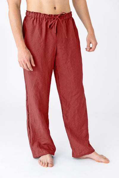 Pantalon de pyjama pour homme en lin “Diego” Brique #colour_brique