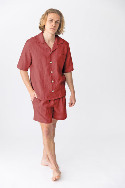 Pyjama en lin à manches courtes “Emanuel” Brique #colour_brique