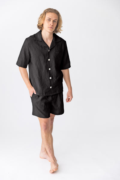 Pyjama en lin à manches courtes “Emanuel” Encre Noire #colour_encre-noire