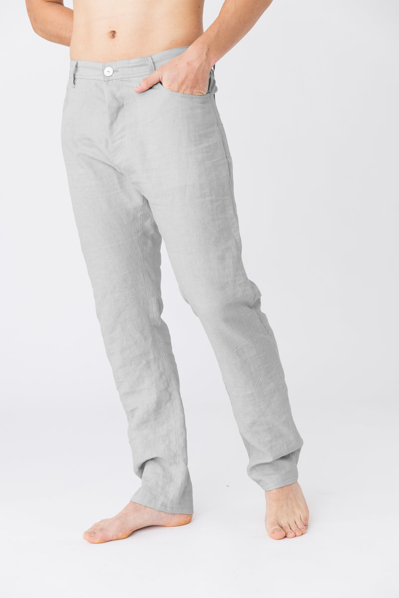 Pantalon en lin, style Jeans "Flavio" gris-mineral 
