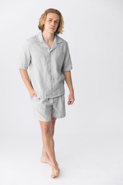 Pyjama en lin à manches courtes “Emanuel” Gris Minéral #colour_gris-mineral