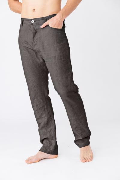 Pantalon en lin, style Jeans "Flavio" Gris Plomb #colour_gris-plomb