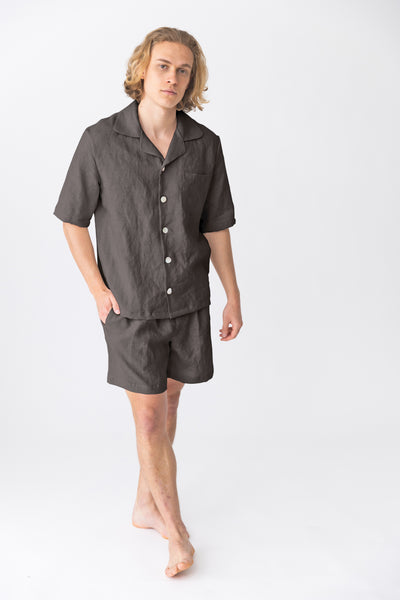 Pyjama en lin à manches courtes “Emanuel” Gris Plomb #colour_gris-plomb