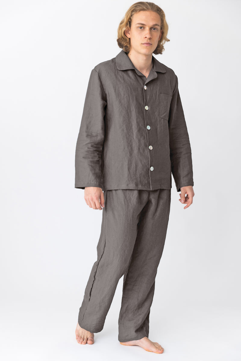 Pyjama long homme en lin lavé Gris Plomb 