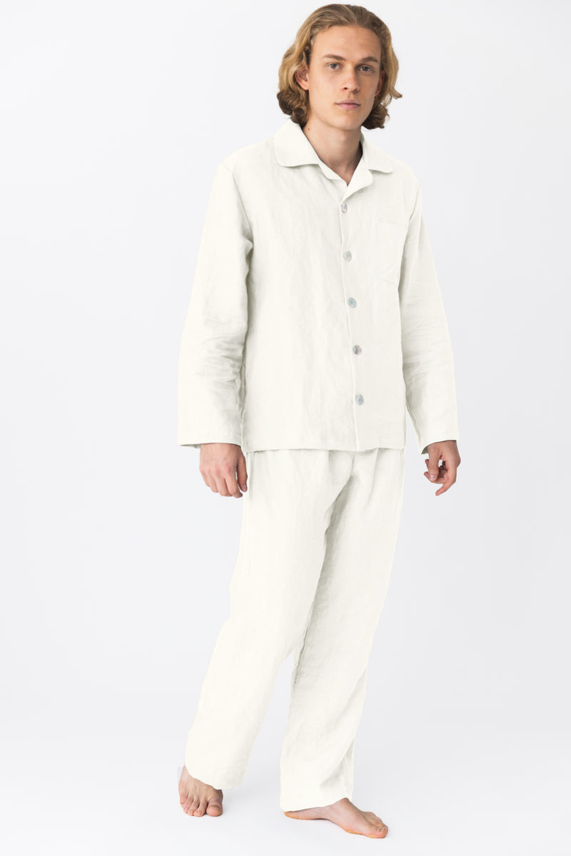 Pyjama long homme en lin lavé Ivoire 