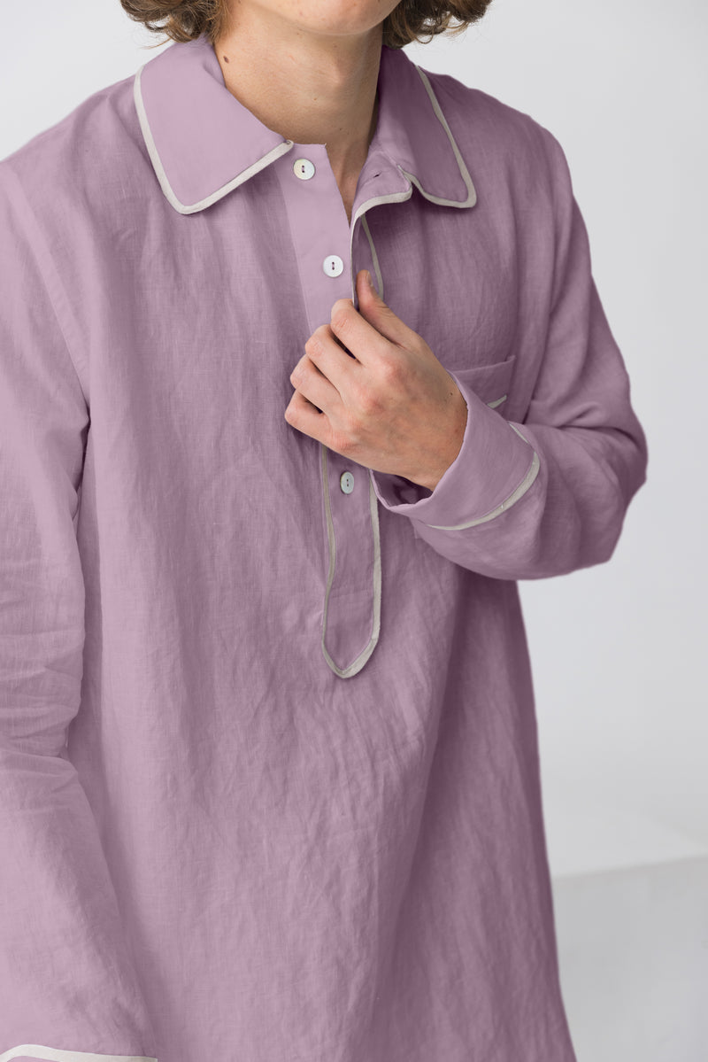 Chemise de nuit lin lavé homme Lilas 