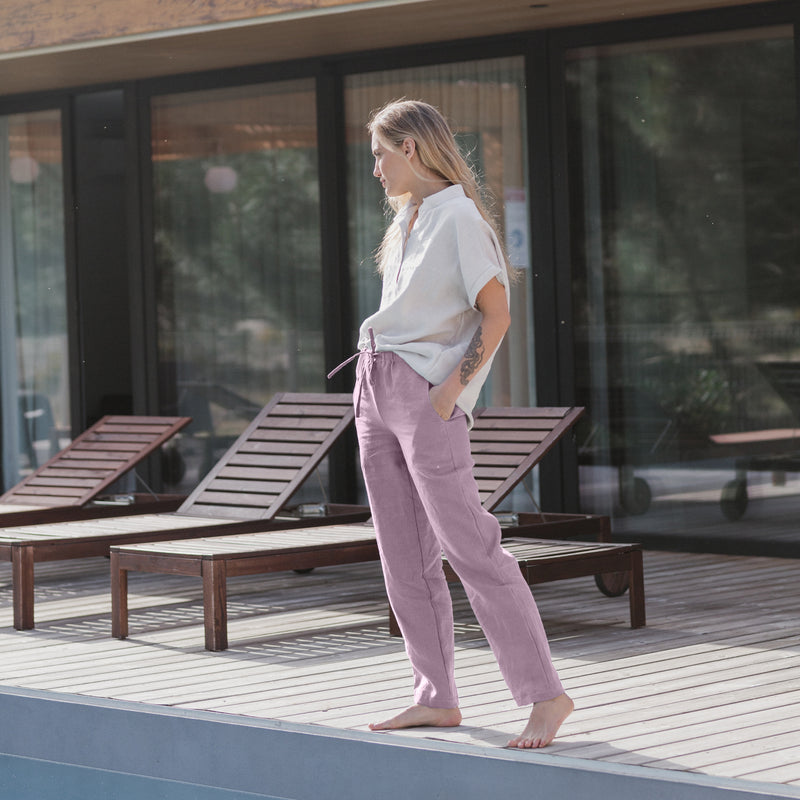 Pantalones de lino para mujer lila Linenshed
