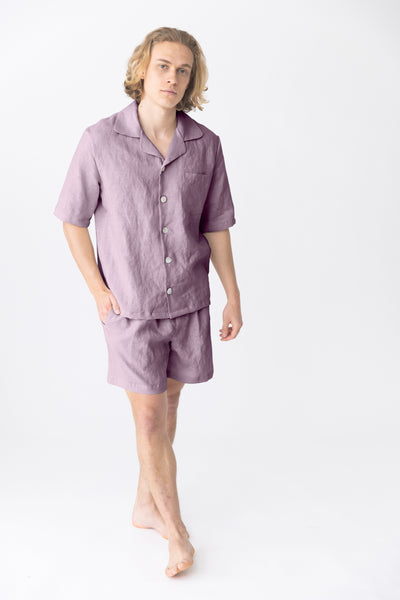 Pyjama en lin à manches courtes “Emanuel” Lilas #colour_lilas