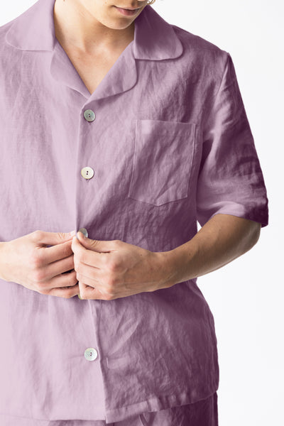 Veste pyjama en lin doux à manches courtes Lilas #colour_lilas