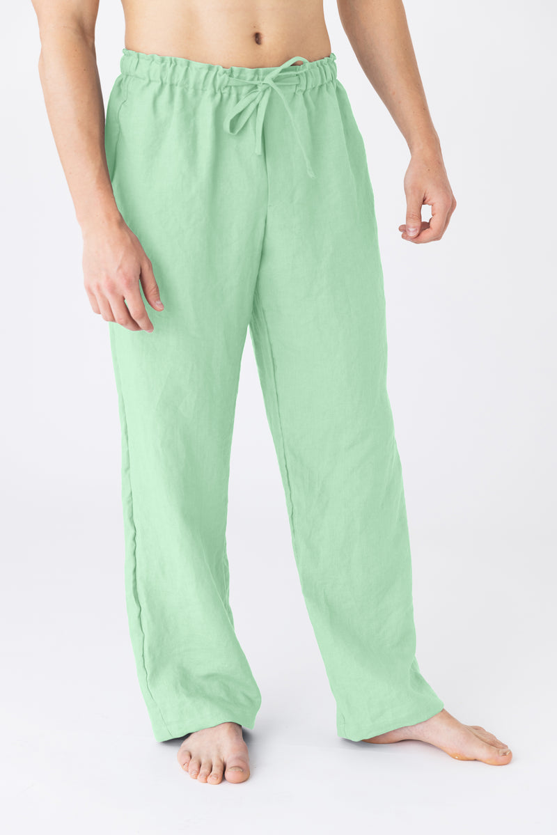 Pantalon de pyjama pour homme en lin “Diego” Vert Menthe 
