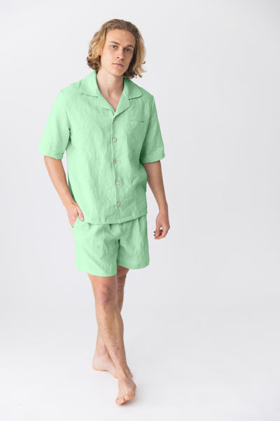 Pyjama en lin à manches courtes “Emanuel” Vert Menthe #colour_vert_menthe