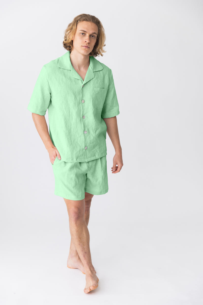 Pyjama en lin à manches courtes “Emanuel” Vert Menthe 
