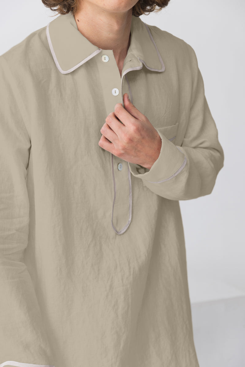 Chemise de nuit lin lavé homme Naturel 