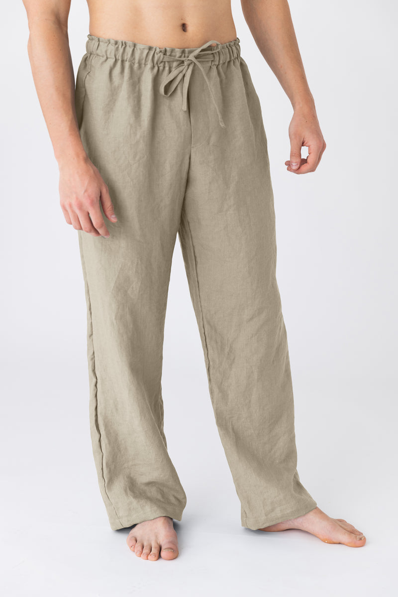 Pantalones de pijama hombre de lino beige natural - Diego