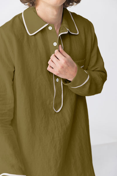 Chemise de nuit lin lavé homme Olive Verte #colour_olive-verte