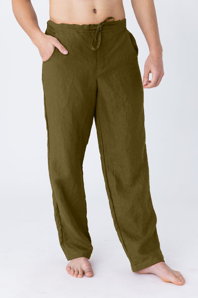 Pantalon décontracté en lin Vert #colour_olive-verte