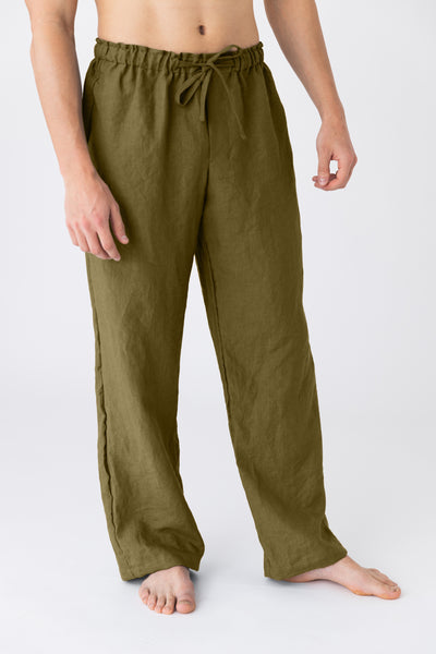 Pantalon de pyjama pour homme en lin “Diego” Olive Verte #colour_olive-verte