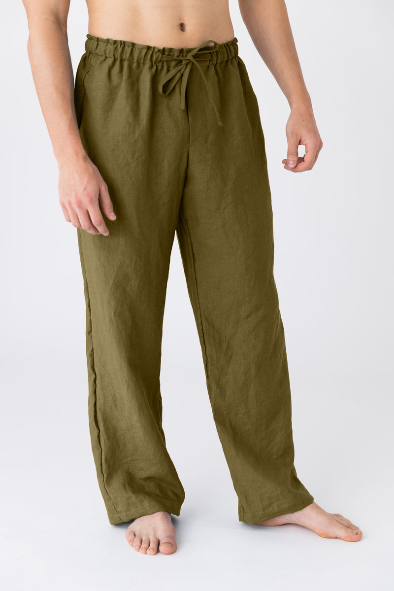 Pantalon de pyjama pour homme en lin “Diego” Olive Verte 