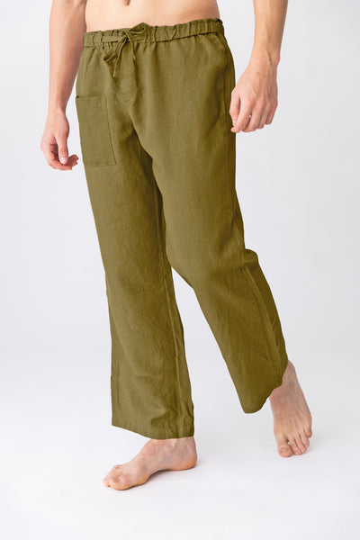 Pantalon de pyjama en lin “Ronaldo” Olive Verte #colour_olive-verte