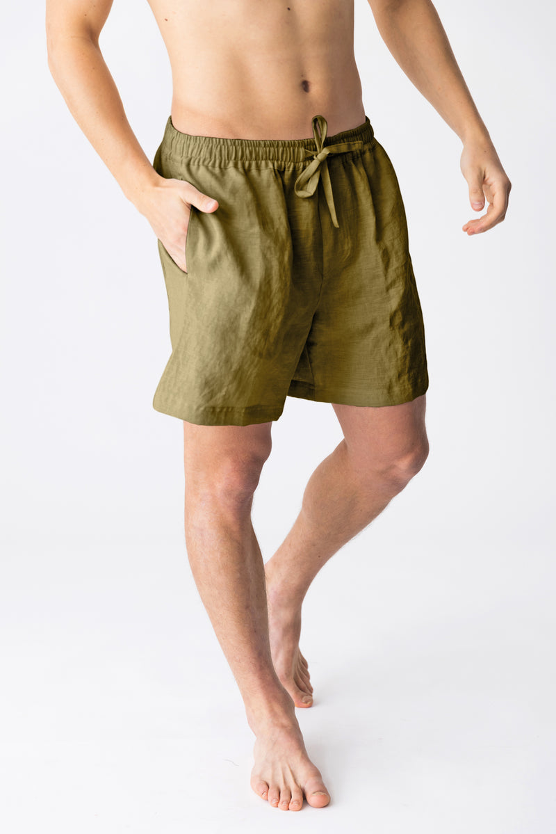 Short de pyjama en lin français Olive Verte 