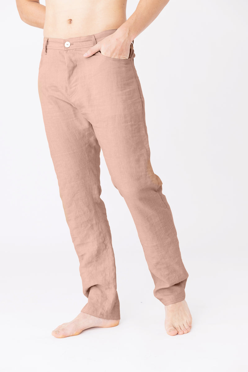 Pantalon en lin, style Jeans "Flavio" rose 