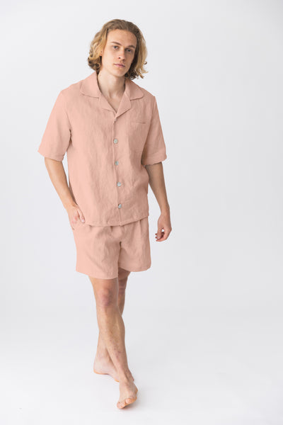 Pyjama en lin à manches courtes “Emanuel” Vieux Rose #colour_vieux-rose
