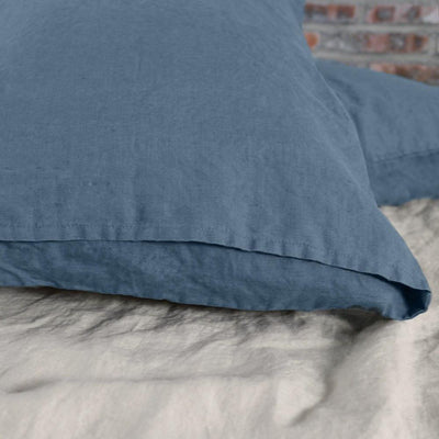Paire de taies d'oreiller simples 100% lin naturel bleu français
