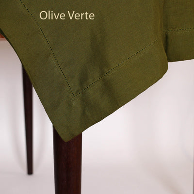 Nappe en lin ajouré à coins biseautés#colour_olive-verte