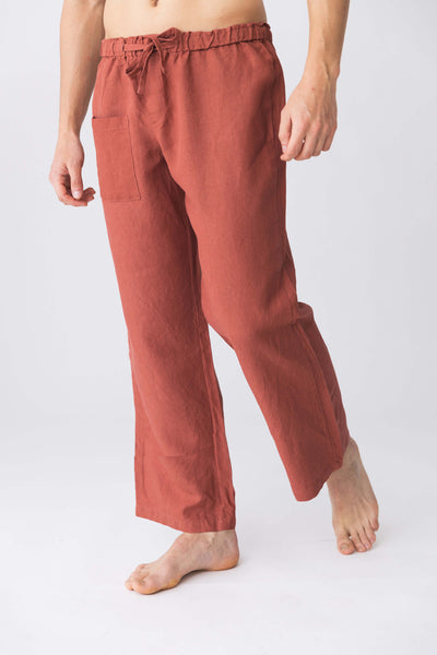 Pantalon de pyjama en lin pour homme “Ronaldo” brique #colour_brique
