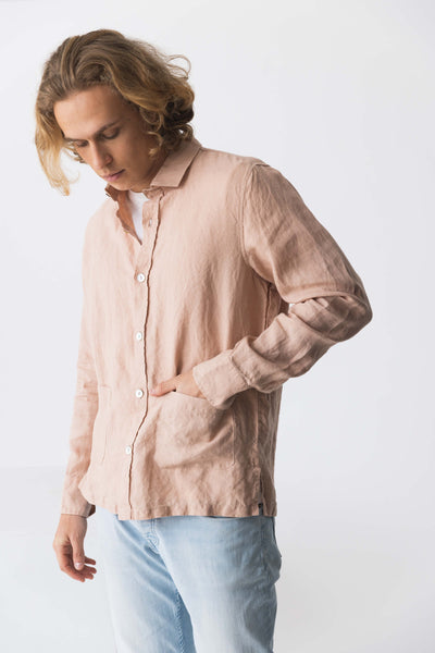 Chemise veste en lin lavé “Cristiano” #colour_vieux-rose