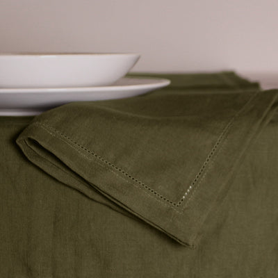 Set de serviettes en 100% lin ajourées #colour_olive-verte